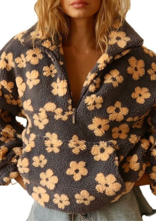 Celuna Long-sleeved fleece jumper with floral print