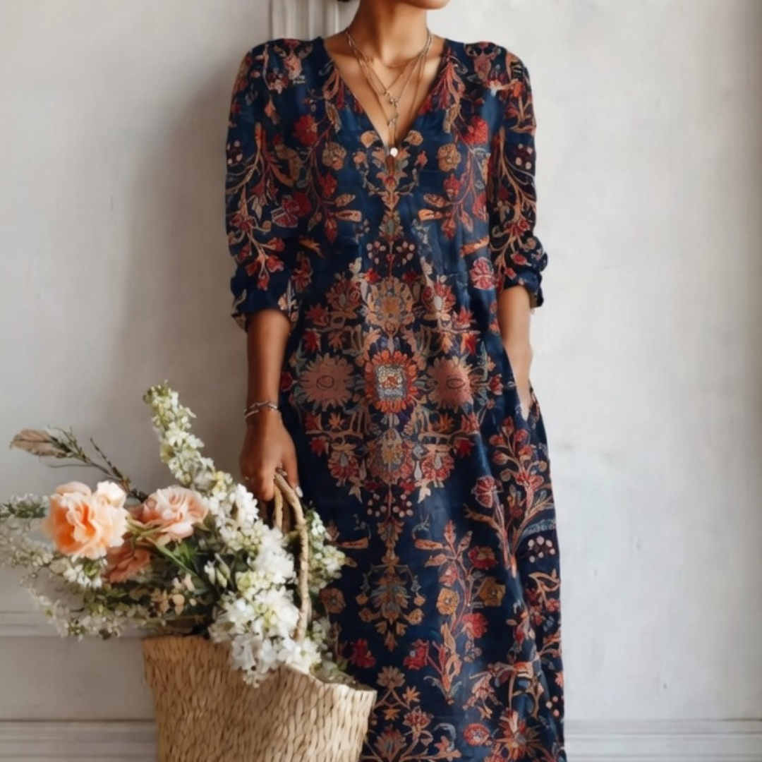 Midnight Garden Vintage Floral Maxi Dress