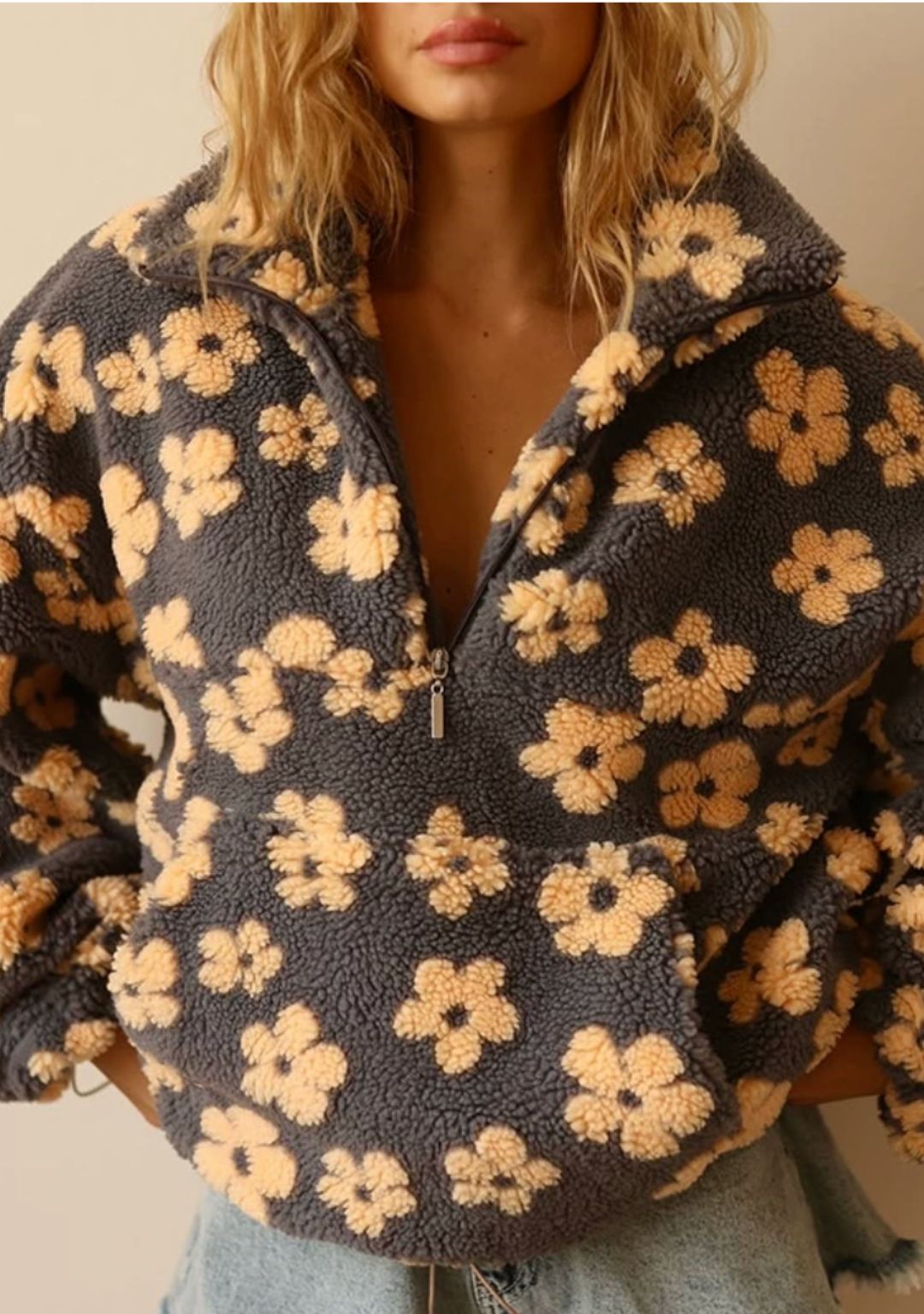 Celuna Long-sleeved fleece jumper with floral print 