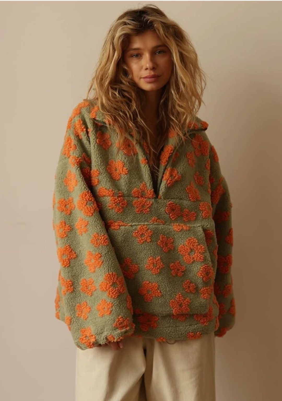 Celuna Long-sleeved fleece jumper with floral print 