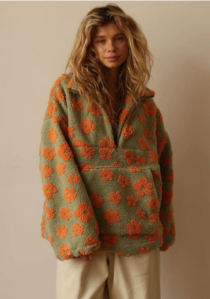 Celuna Long-sleeved fleece jumper with floral print 