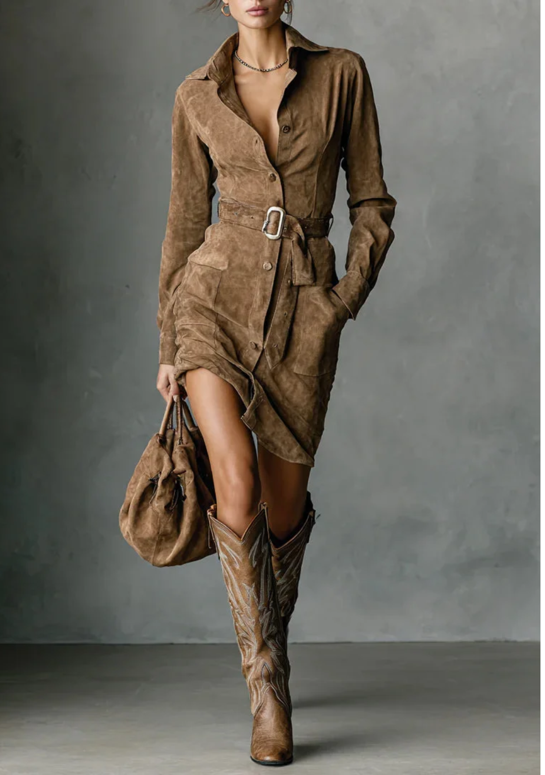 Celuna SoftSuede – Long Sleeve Midi Dress