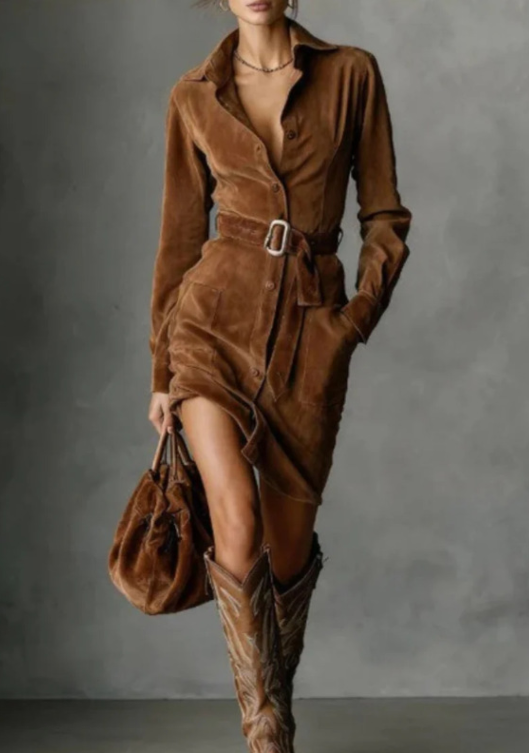 Celuna SoftSuede – Long Sleeve Midi Dress
