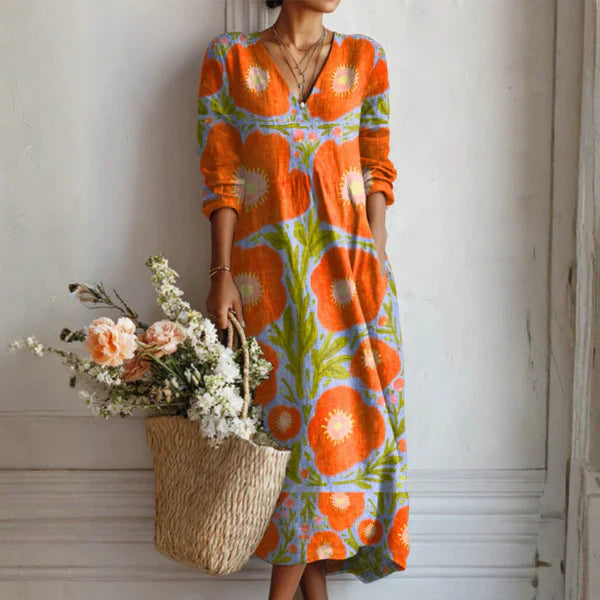 Sunblossom Vintage Blomstret Midikjole