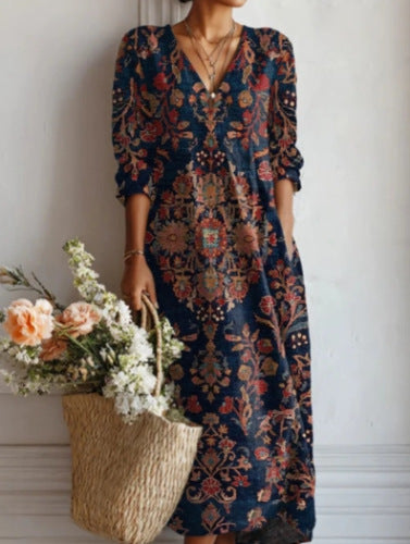 Midnight Garden Vintage Floral Maxi Dress