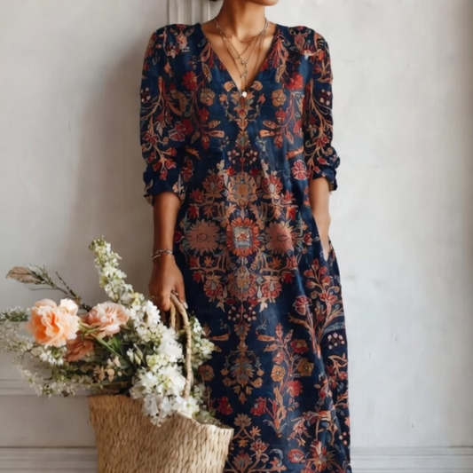 Midnight Garden Vintage Blomstret Maxikjole